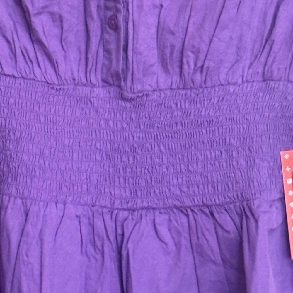NWT Never A Wallflower Purple Smocked Waist Romper Size Large Cotton Puff Sleeve - Picture 4 of 8